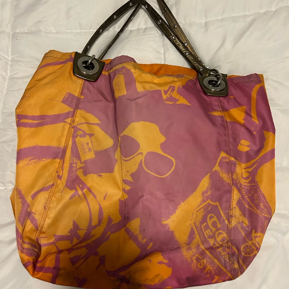 Coach Limited Edition Madison Nylon Lg Tote Pink and Orange Bag #13055